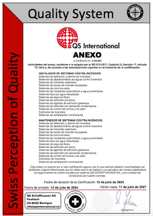 Empresa mantenedora de extintores certificada | Anexo del certificado ISO 9001:2015: actividades de Anexo del certificado ISO 9001:2015: actividades de instalador y mantenedor